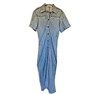 Another Tomorrow Denim Cotton Chambray Midi Dress Made Italy 42 6 *NEEDS REPAIR*